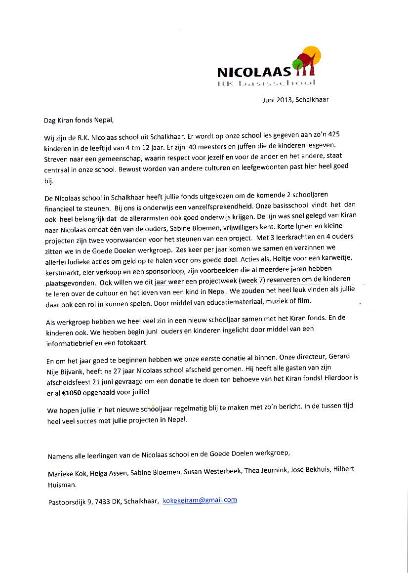 Brief St. Nicolaasschool